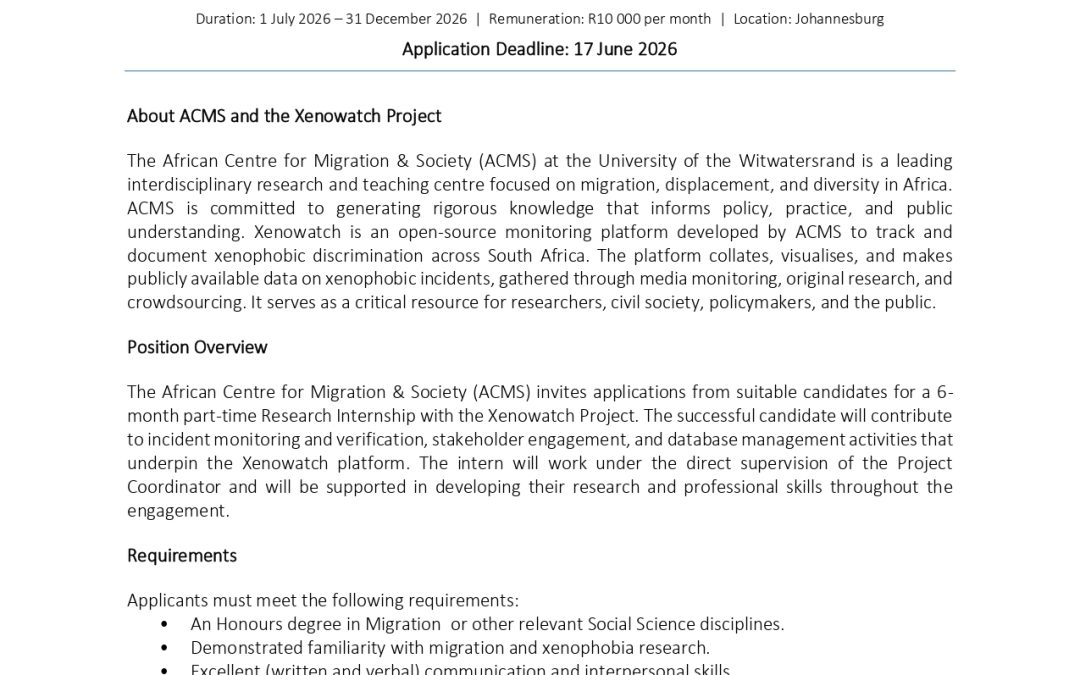 Research Intern – Xenowatch Project