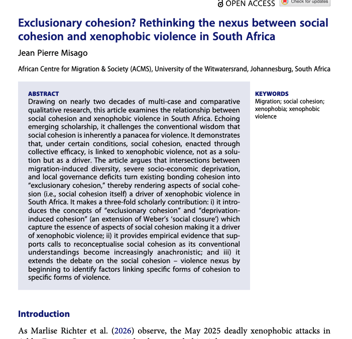 Exclusionary cohesion? Rethinking the nexus between social cohesion and xenophobic violence in South Africa